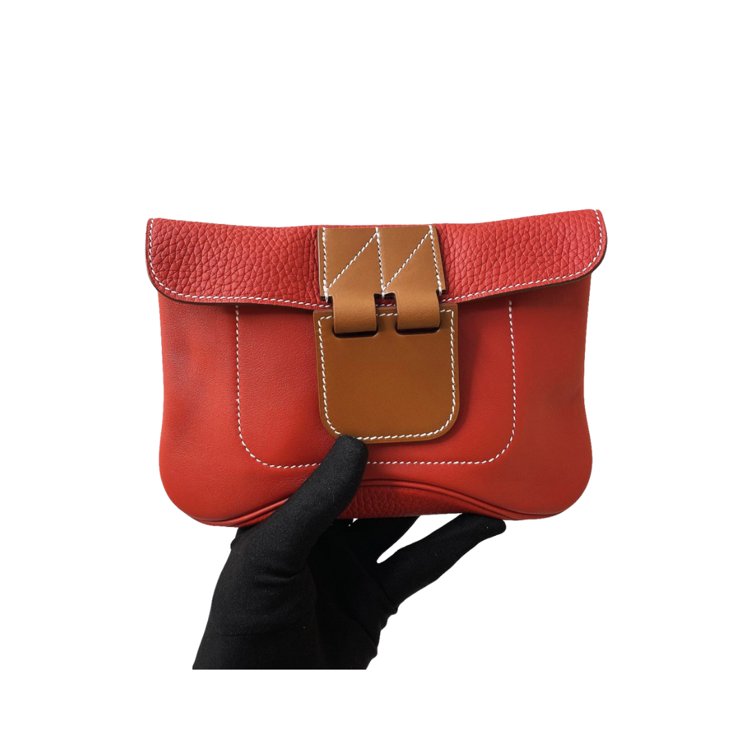 Hermès - RED POPPY CLEMENCE AND SWIFT LEATHER CLUTCH