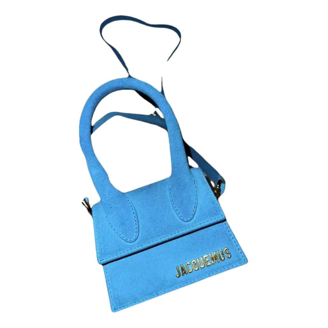 JACQUEMUS - BLUE NUBUCK LEATHER LE CHIQUITO TOP HANDLE BAG