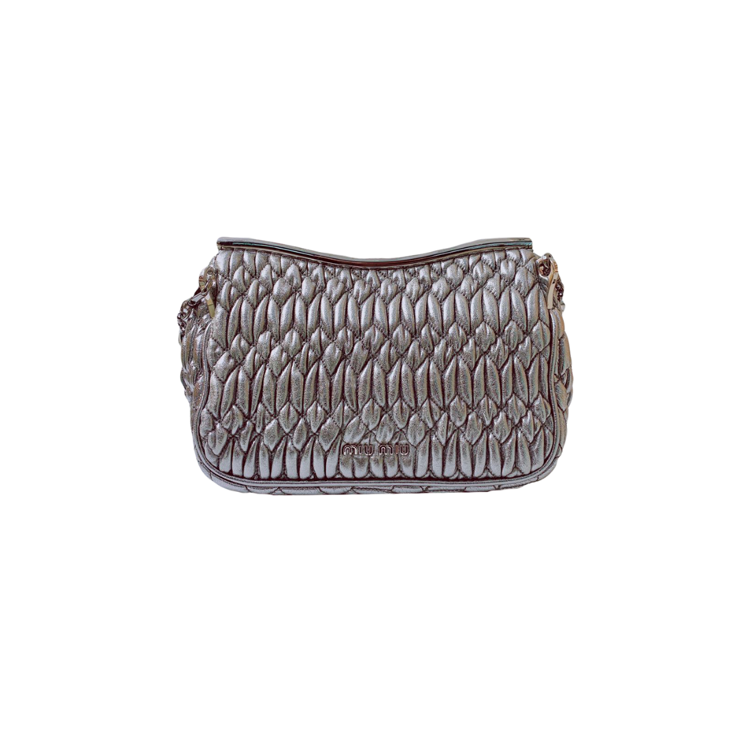 MIU MIU - CRYSTAL EMBELLISHED SILVER LEATHER BAG