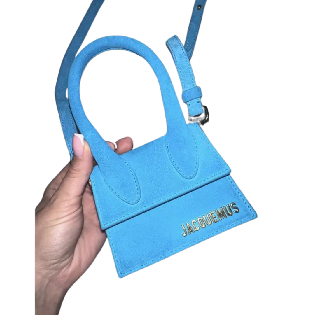 JACQUEMUS - BLUE NUBUCK LEATHER LE CHIQUITO TOP HANDLE BAG