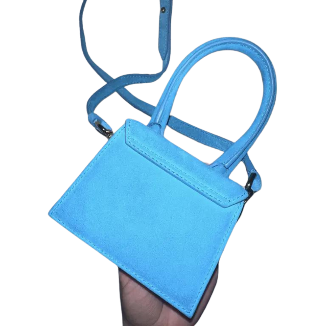 JACQUEMUS - BLUE NUBUCK LEATHER LE CHIQUITO TOP HANDLE BAG