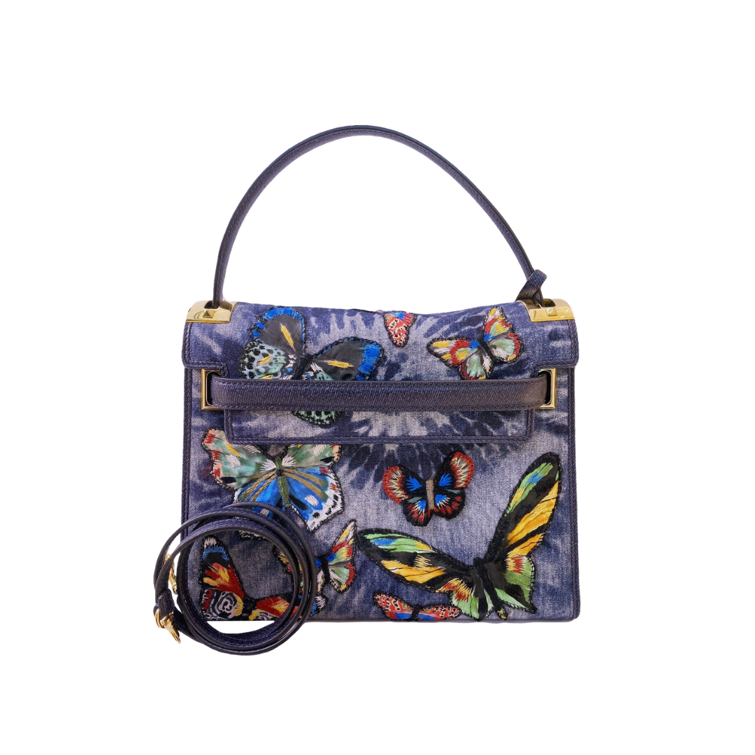 VALENTINO - DENIM BUTTERFLY EMBROIDERY MYROCKSTUD BAG BL-L977DTA2