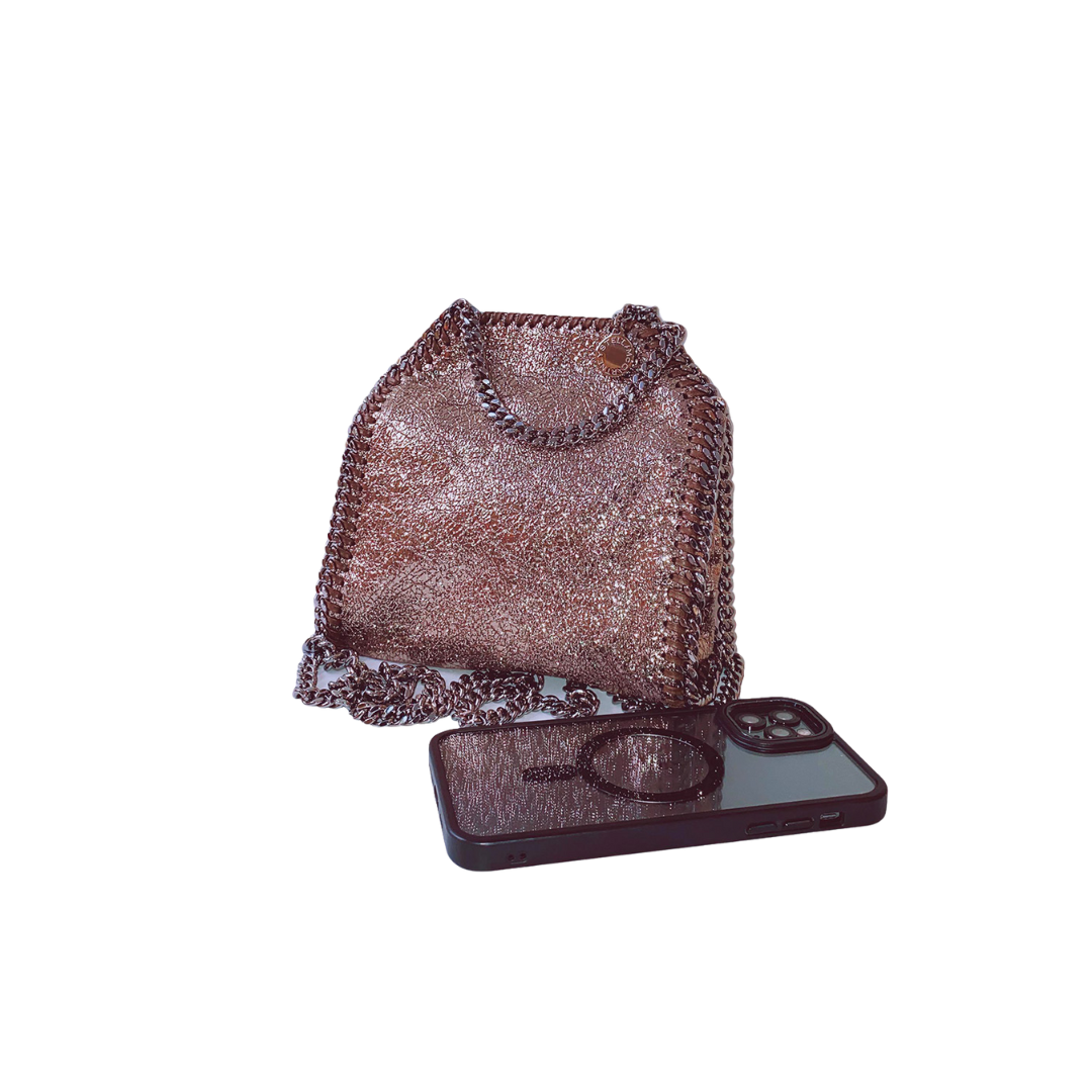 STELLA MCCARTNEY - METALLIC BRONZE FAUX LEATHER TINY FALABELLA SHOULDER BAG 391698 W6947 512064