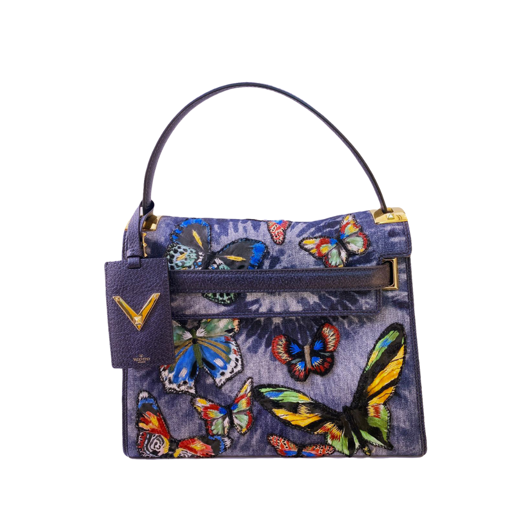 VALENTINO - DENIM BUTTERFLY EMBROIDERY MYROCKSTUD BAG BL-L977DTA2