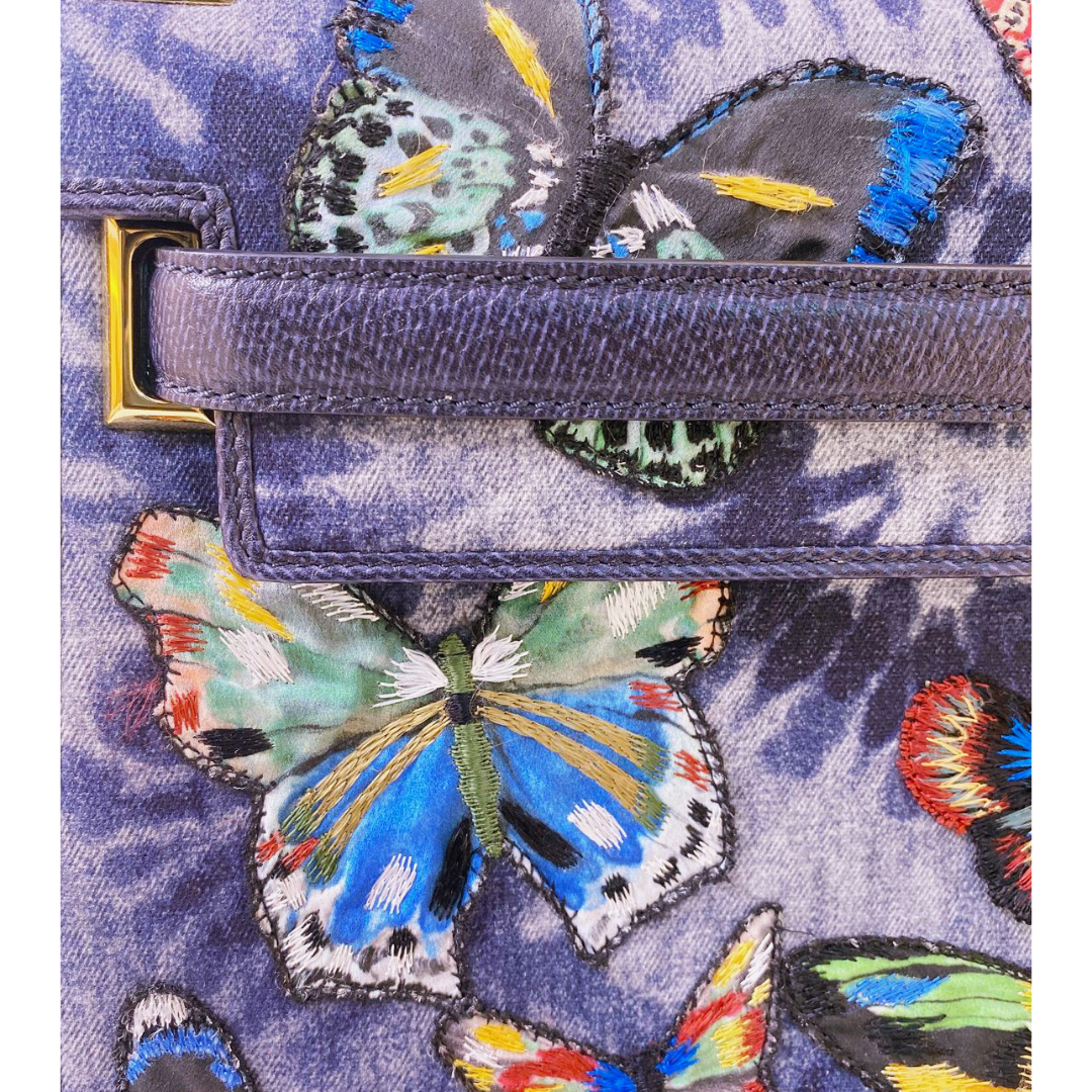 VALENTINO - DENIM BUTTERFLY EMBROIDERY MYROCKSTUD BAG BL-L977DTA2