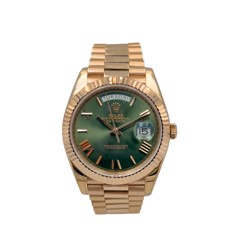 Rolex 228235 Day-Date 40 Rose Gold Olive Green Dial - 2018 Full Set