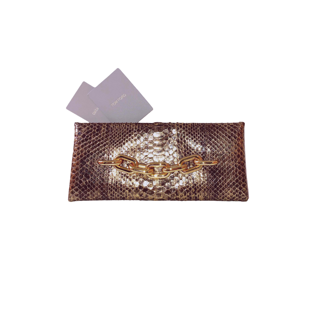 TOM FORD - BLACK/GOLD PYTHON CHAIN CLUTCH BAG