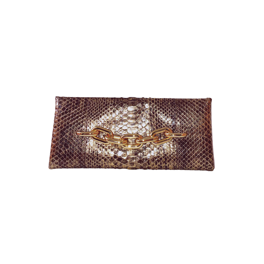 TOM FORD - BLACK/GOLD PYTHON CHAIN CLUTCH BAG