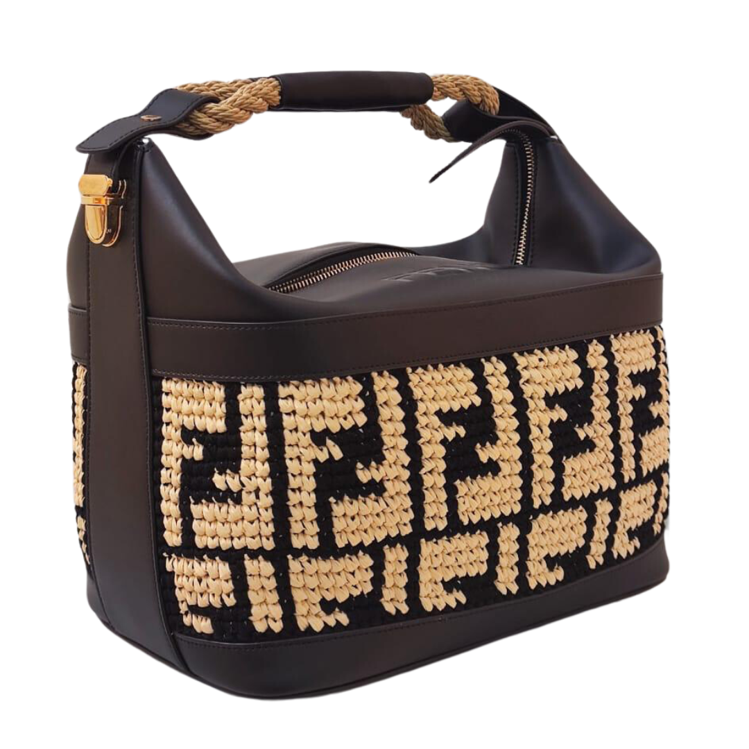 Fendi - BLACK/BEIGE RAFFIA INSULATED BAG