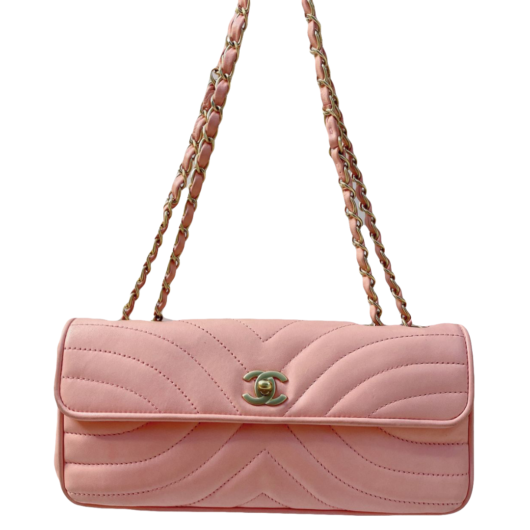 Chanel - PINK LAMBSKIN EAST WEST CC FLAP BAG