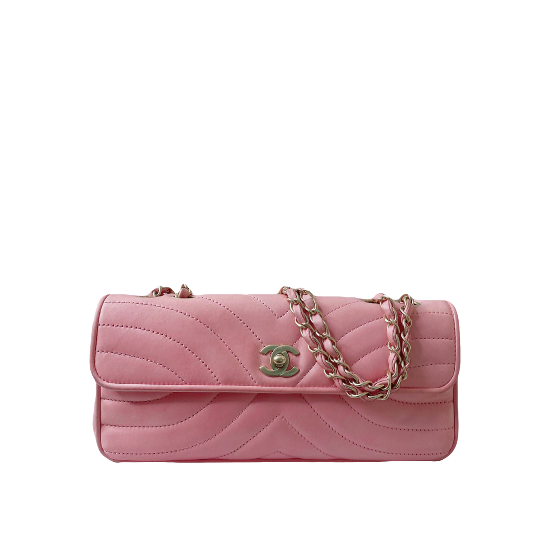 Chanel - PINK LAMBSKIN EAST WEST CC FLAP BAG