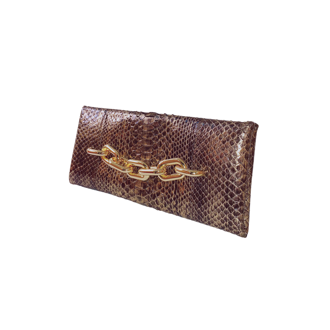 TOM FORD - BLACK/GOLD PYTHON CHAIN CLUTCH BAG