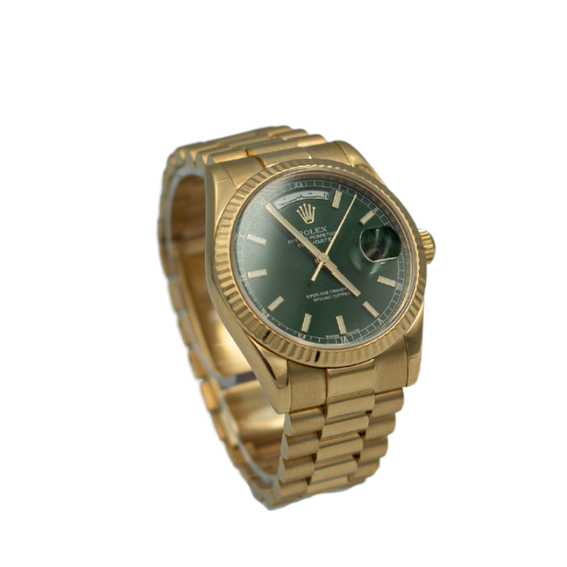 Rolex 118238 Day-Date 36mm yellow gold green Arabic dial