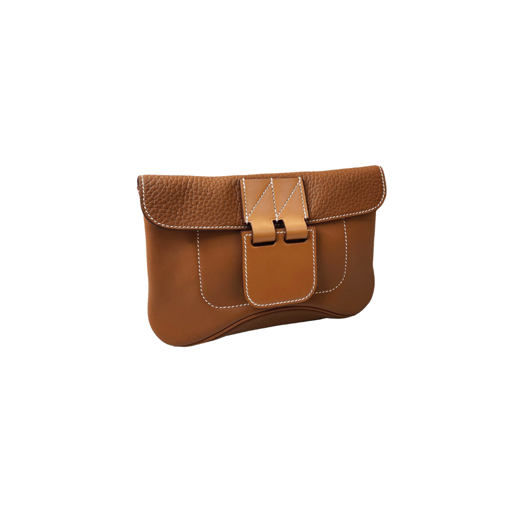 Hermès - BROWN POPPY CLEMENCE AND SWIFT LEATHER VIREVOLTE CLUTCH