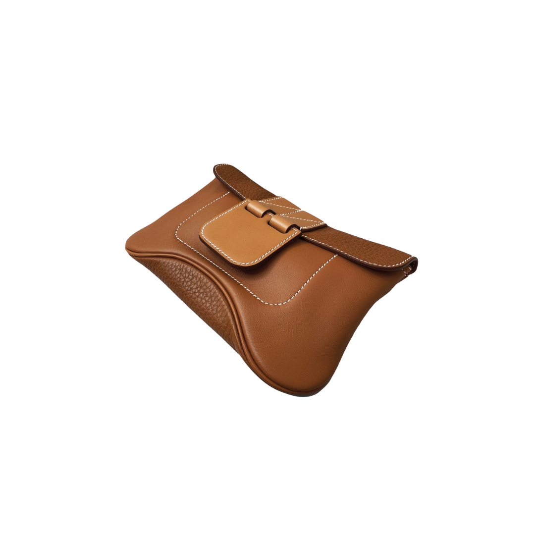 Hermès - BROWN POPPY CLEMENCE AND SWIFT LEATHER VIREVOLTE CLUTCH