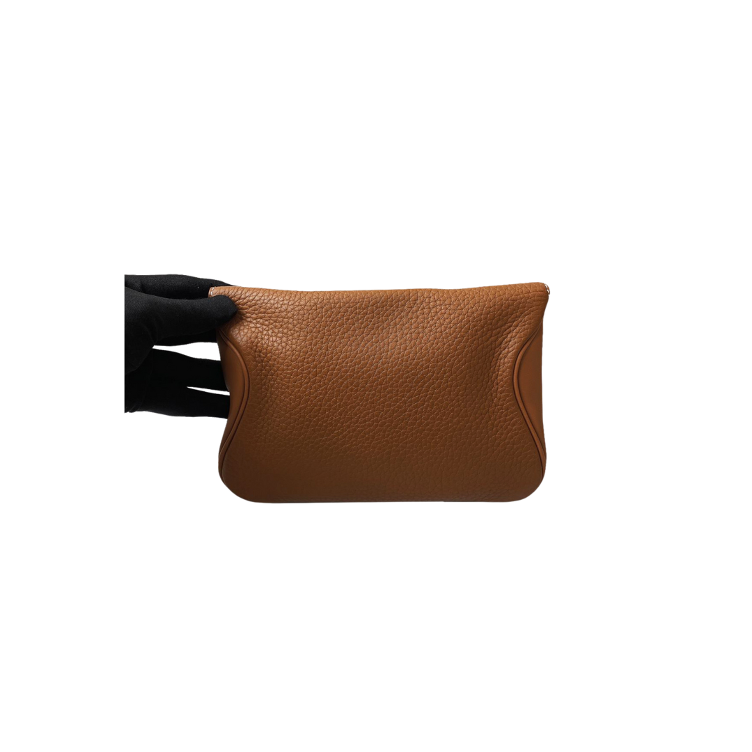 Hermès - BROWN POPPY CLEMENCE AND SWIFT LEATHER VIREVOLTE CLUTCH