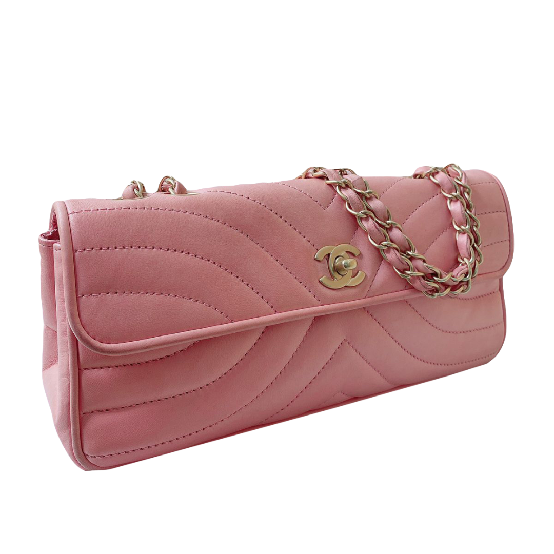 Chanel - PINK LAMBSKIN EAST WEST CC FLAP BAG