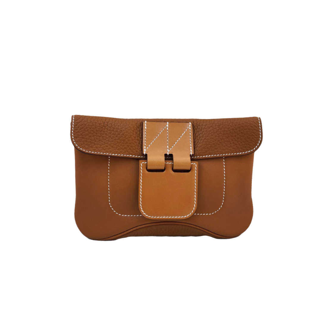 Hermès - BROWN POPPY CLEMENCE AND SWIFT LEATHER VIREVOLTE CLUTCH